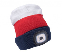Čepice s čelovkou 45lm, nabíjecí, USB, bílá/červená/modrá, univerzální velikost
