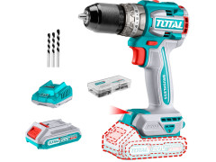 TOTAL Vrtací šroubovák AKU s příklepem, brushless, 20V Li-ion (2x), industrial