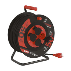 Prodlužovací gumový kabel na bubnu | 4 zásuvky, 230 V / 50 m, (2,5 mm²)
